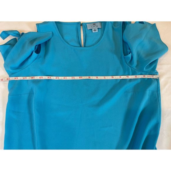 CeCe Womens Cold Shoulder Blouse Top Round Neck Keyhole Back Aqua Blue Size M - Picture 5 of 7